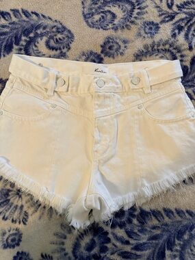 Kancan White Frayed Hem High-Rise Denim Shorts